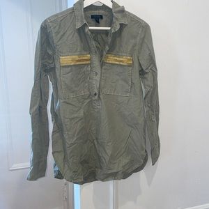 Jcrew army green button down with gold detail
